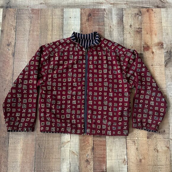 Vintage Women’s Reversible Navy Blue & Red Striped Geometric shaped Jacket - Picture 8 of 10